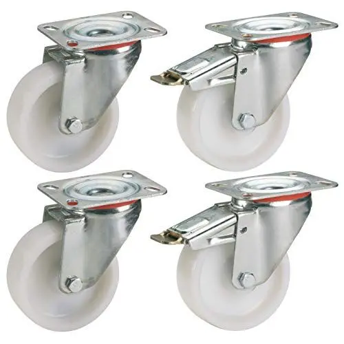 Produktbild: Dörner + Helmer 450151 Lenkrollen Set – 4 x Polyamid – Rad, bruchfest, korrosionsbeständig – Ø 100 mm, 150 kg, natur-weiß