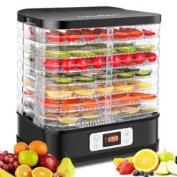 Produktbild: Dörrautomat Edelstahl 400W, Dörrgerät Trockner für Obst, Fleisch & Kräuter inkl. 8x Dörrebenen, Dörrfolien & Dörrgitter, Dehydrator mit Temperaturregler 35-70°C