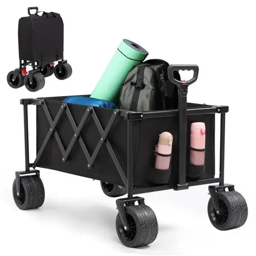 Produktbild: DOEWORKS Festival Einkaufswagen mit Rädern, Faltbarer 100 kg zusammenklappbarer Wagen, Getränkehalter, Verstellbarer Griff und Isoliertasche Benutzer
