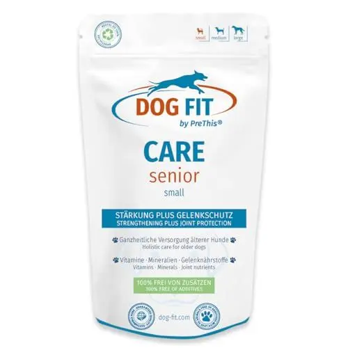 Produktbild: DOG FIT by PreThis® Care Senior für ältere Hunde I Für Vitalität, Wohlbefinden und die Unterstützung der normalen Gelenkfunktion. Mit essenziellen Nährstoffen, ohne Zusätze I small bis 10 kg