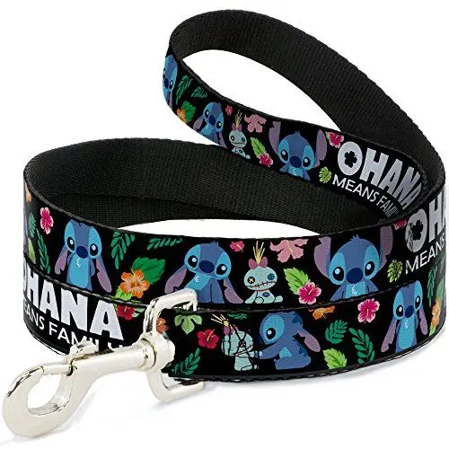 Produktbild: Dog Leash Ohana Means Family Stitch Scrump Poses Tropical Flora Black 4 Feet Long 1.0 Inch Wide