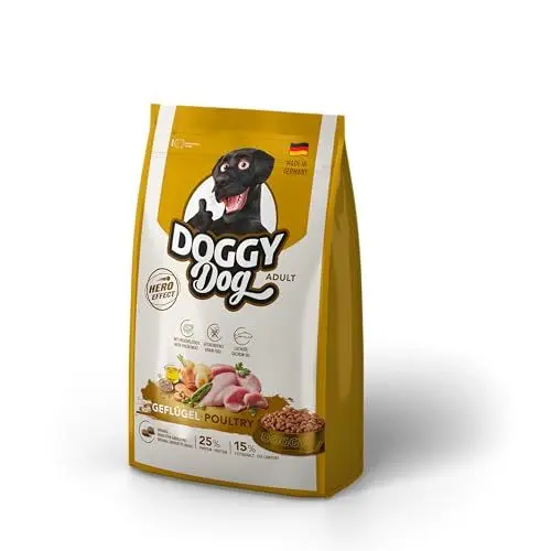 Produktbild: DOGGY Dog Geflügel Adult, 5 x 1 kg, Trockenfutter mit hohem Fleischanteil für ausgewachsene Hunde, getreidefreies Hundefutter mit Lachsöl, Made in Germany