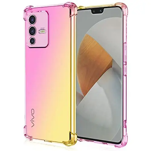 Produktbild: DOINK Bunt Farbverlauf Hülle für VIVO V23 5G, Durchscheinend TPU Silikon Handyhülle mit StoßFest Bumper - Rosé Gold