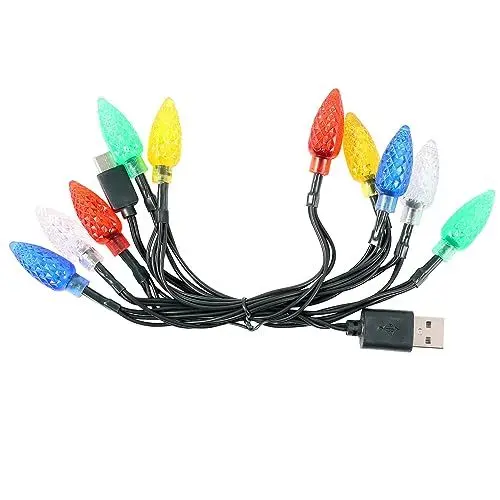 Produktbild: DOITOOL 108cm USB Ladekabel, 1 Stück Lichterkette Datenkabel Ladegerät, 3 V Lichtladekabel Multi-telefon-Ladegerät Weihnachtslichter, USB-Glühbirne Für Auto 10 LED-Lichterkette