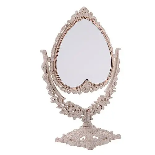 Produktbild: DOITOOL Make-up Spiegel Vintage Tischspiegel Retro Kosmetikspiegel Herzform Stabiler Standfuß Schminkspiegel Damenbedarf