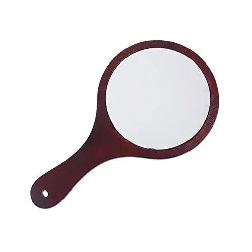 Produktbild: DOITOOL 1Stk Spiegel für Schreibtisch Spiegel mit Holzgriff Reisekosmetikspiegel Griffspiegel tragbarer Spiegel Mini Schminkspiegel Friseur Spiegel Lupe Reisen Handspiegel Hölzern