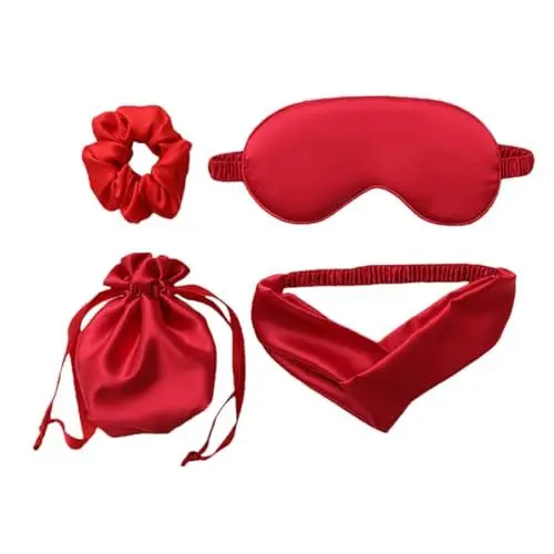 Produktbild: DOITOOL Seiden-schlafmasken-set – 4-teilige Seiden-augenmaske Verdunkelungs-schlafmaske Haargummi Haarband Aufbewahrungstasche Für Erholsamen Schlaf