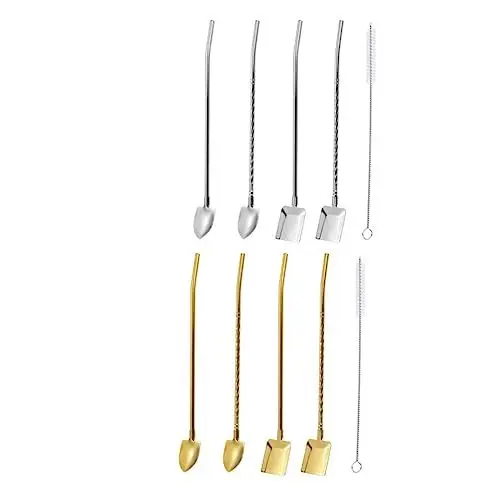 Produktbild: DOITOOL 1 Satz Schaufel Strohhalm Schlürfen Trinkhalm Rührstäbchen Küchen- Und Esszimmertische Dessertlöffel Schaufeln Rührstäbe Schaufel Schaufel Rührlöffel Geschirr Mischen Edelstahl 304