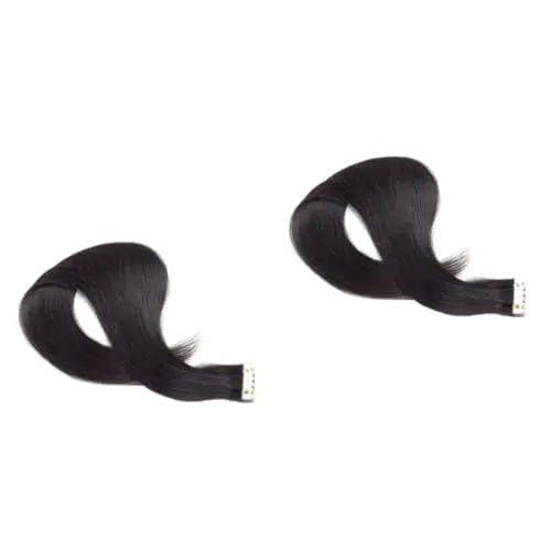 Produktbild: DOITOOL 2 Stücke Nahtlose Tape in Schwarz Gerade Echthaar Extensions 45cm Perücke Für Party Show