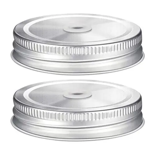 Produktbild: DOITOOL 2 STÜCKE Edelstahl Normal Mund Mason Glas Deckel mit Stroh Loch Mason Jar Schraube Obere Dichtungsdecke Für Glaserkonpferlagerung Jar Luftdichte Abdeckung Secure 70Mm