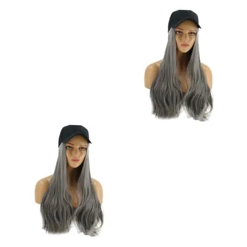 Produktbild: DOITOOL 2st Hut Perücke Perückenkappenfrisuren Lockige Echthaarperücke Nadelspitze-applikatorflasche Mütze Mit Haaren Für Frauen Wellige Perücken Damen Lässiger Hut Lockiges Haar