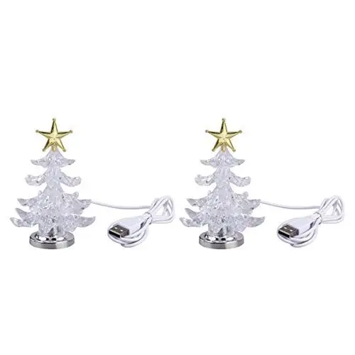 Produktbild: DOITOOL 2 Stücke Usb Weihnachtsbaum Nachtlicht Acryl Smart Lichter für Weihnachtsbaum Tischlampe Nachtlampe Nachttischlampe Wohnkultur Golden