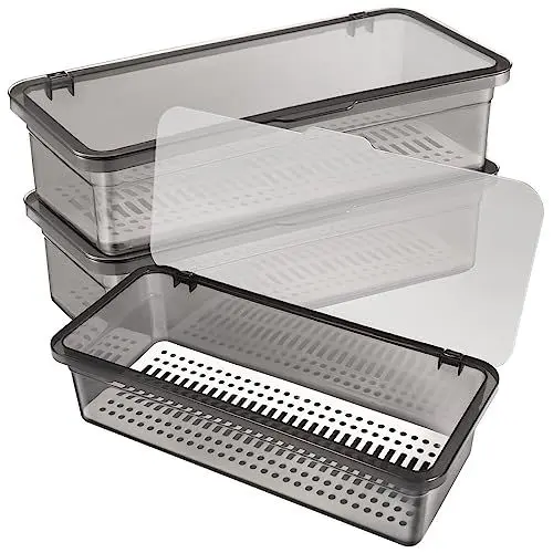Produktbild: DOITOOL 3-Teiliges Besteckkasten Mit Deckel, Besteckkasten für Schubladen aus Kunststoff Küche Utensilien Besteckschubladen Organizer Mit Deckel für Besteck Aufbewahrung