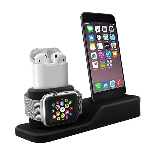 Produktbild: DOITOOL Schwarzes Silikon-uhrenständer-ladegerät 3-in-1-organizer-rack Lagerregal Ladeständer Ladeständerbasis Telefon-laderegal