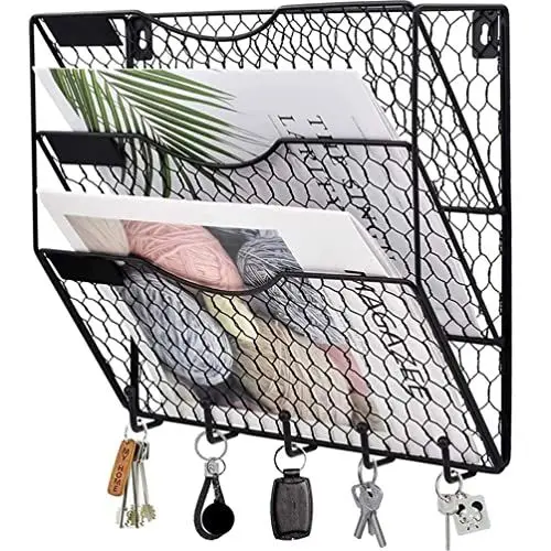 Produktbild: DOITOOL 3 Taschen Zeitschriften Wandhalter Schwarz, Metall zeitungsständer Wand Aktenhalter Organizer für Akten Zeitungen Zeitschriften mit Haken für Büro Zuhause (Schwarz)