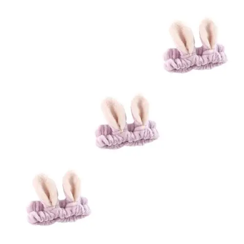 Produktbild: DOITOOL 3stücke Ears Haarband Für Mädchen Und Frauen Süßes Und Bequemes Make-up-haarband Für Gesichtsreinigung Spa Dusche Und Cosplay Helllila