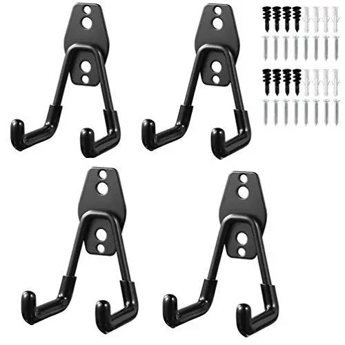 Produktbild: DOITOOL 4 stücke Wandhaken Garage Doppelhaken Gerätehalter Schwerlasthaken wand Werkzeughalter Wandhalterung garage lagerung haken für organisation,leitern,großteile,fahrräder (schwarz,11 x 7 x 1cm)
