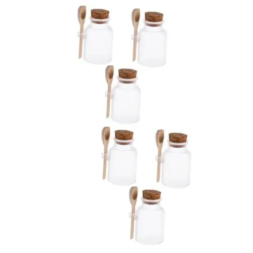 Produktbild: DOITOOL 6 Stk plastikflasche plastik flaschen kochlöffel ableger plastic bottle Holzkorken kleine Glasflaschen gefrostet Container Vorratsflasche runden Holzlöffel Weiß
