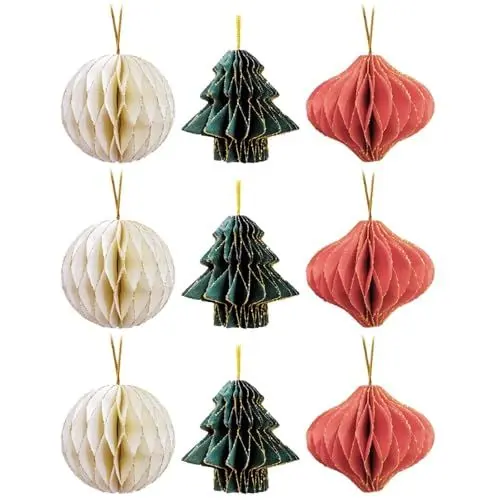 Produktbild: DOITOOL 9 Stücke Weihnachtsbaum Anhänger, Papier Waben Party Waben Kugeln, Baumschmuck Weihnachten, Papier Kugeln Waben Papier Dekorationen, 3D Weihnachtsdeko Hängend, Weihnachtsdeko Baumschmuck