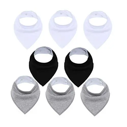 Produktbild: DOITOOL Baby Bandana Sabberlätzchen, 8 Stück, Baumwolle, Baby-Lätzchen, Dreieck-Schal, weich, für Neugeborene, multifunktionales Speicheltuch (weiß + grau + schwarz)