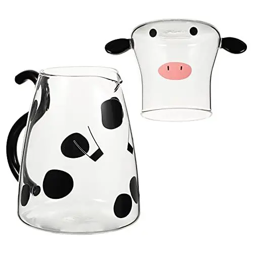 Produktbild: Cartoon-Kuh Klarglas-Nachtwasserset Mit Becher Süßer Kuhglas-Wasserkrug Mit Deckel Glas-Wasserkrug Tasse Für Wasser Eistee Saft (500 Ml)