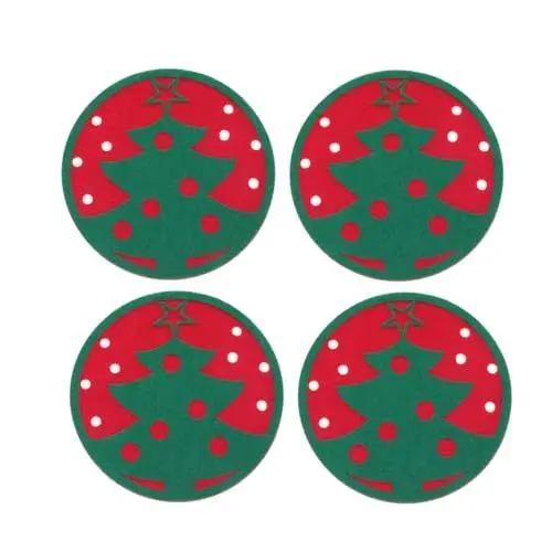 Produktbild: DOITOOL Filzuntersetzer für Weihnachten, rund, Weihnachtsbaum, Tassenmatte, Urlaubsuntersetzer, saugfähig, dekorativ für Getränke, Zuhause, Küche, Büro, 4 Stück (grün)