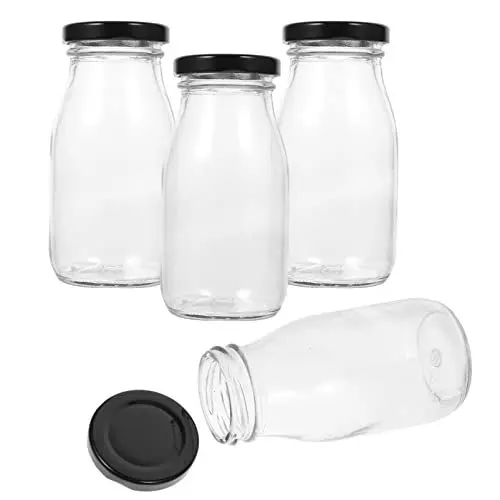 Produktbild: DOITOOL Glasflasche Glas Saftflaschen mit Deckel 200Ml Mehrweg Milchbeh?lter zum Entsaften Getr?nke Getr?nke Smoothie Flasche Transparent 4St Glaswasserflasche