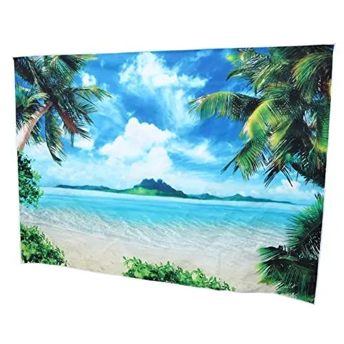 Produktbild: DOITOOL Hintergrund Sommer Baum Fotografie Hintergrund Sommer Fotografie Hintergrund Strand Fotografie Hintergrund Meer Sand Hintergrund Stoff Weiße Wolke Foto Hintergrund Vinyl Himmel