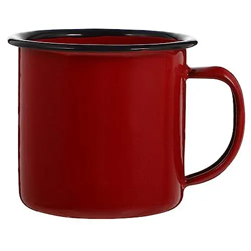 Produktbild: DOITOOL Kaffeebecher - 1Pcs Rote Kaffeetasse mit Henkel,Mug aus hochwertigem Eisen,Geeignet für Mikrowelle und Spülmaschine - Tee Becher Kaffee Tasse
