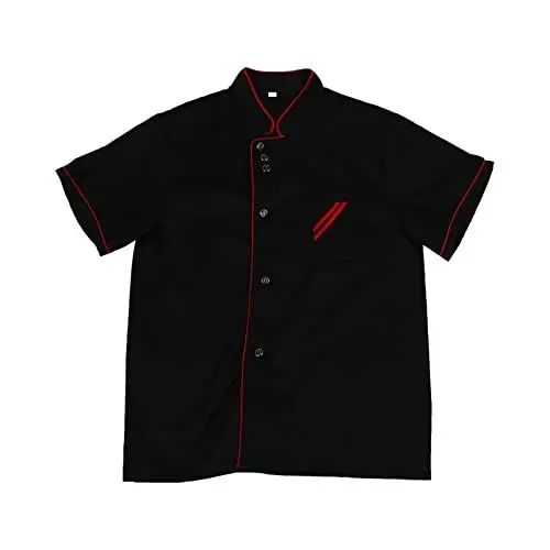 Produktbild: DOITOOL Koch Arbeitsmantel Unisex Kurzarm Kochmantel Jacke Kochjacke Uniform Food Service Shirt Küche Kochen Backmantel Für Restaurant Größe Xxl Schwarzes Kochhemd Kurzarm Küchenuniform