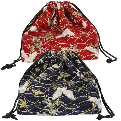 Produktbild: DOITOOL Lunch Tasche, 2 Stück Bento-Tasche Mit Kordelzug Japanische Tragetasche Isolierte Reise-Handtasche Für Damen, Lunchbag Beutel Mini-Tragetasche Lunchbox Tasche Aufbewahrungstasche