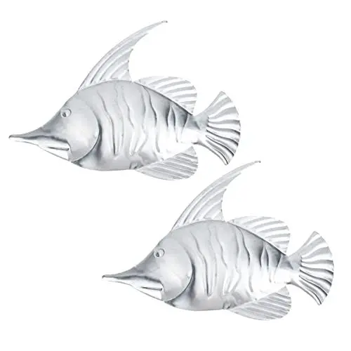 Produktbild: DOITOOL Metall Fisch Wanddekoration Fischschwarm Wanddeko Eisen Kunst Silber Wandobjekt 2 St Meerestiere Figur Wandskulpturen Metallfigur Wandkunst Büro Garten Zaun Wand Dekoration
