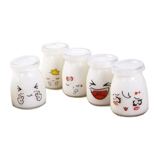 Produktbild: DOITOOL Stück Joghurtgläser Puddingflasche Klare Gläser mit Deckel 150 Ml Glasbehälter für Milchmarmeladen Gelee Mousse Honig Joghurt Machen (Zufälliges Muster)
