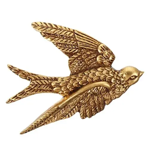Produktbild: DOITOOL Wanddeko Vogel Wandskulptur Harz Retro Schwalben Golden Wandschmuck Wandkunst Büro Garten Zaun Wand Haustür Wohnzimmer Schlafzimmer Restaurant Cafe Party Dekoration