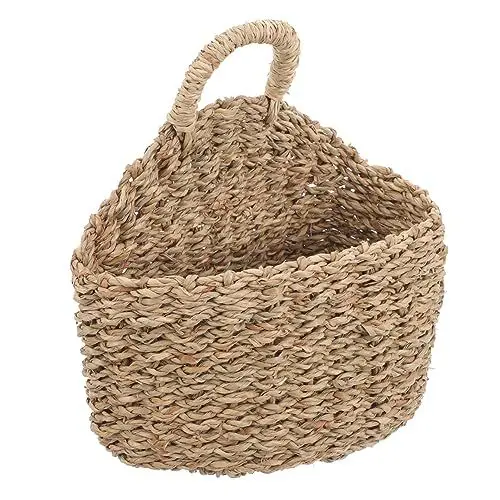Produktbild: DOITOOL Wandkörbe Aus Geflochtenem Rattan Wand-obstkörbe Hängender Aufbewahrungskorb Für Die Küche Wandmontierter Badezimmer-wandkorb Wand-obstkorb Zeitschriftenkorb Wandbehang Gras