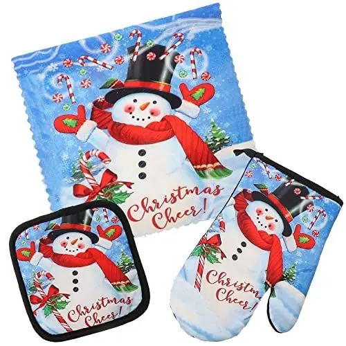 Produktbild: DOITOOL Weihnachten Schneemann Topflappen Topflappen rutschfeste Grillhandschuhe Hitzebeständige Topflappen Verdickter Baumwolle Geschirrtuch für Winter Neujahr Küche Kochen