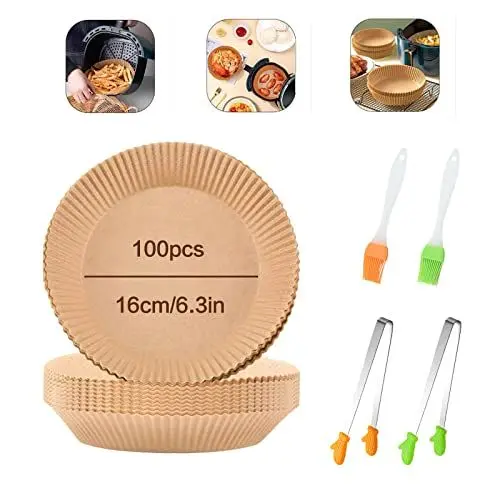 Produktbild: DOKEI 100 Stück Backpapier für Heißluftfritteuse, Backpapier Airfryer Rund Luftfritteuse Pergamentpapier Ölfest Wasserdicht für Heißluftfritteuse Bratpfanne Ofen Mikrowelle(16-20cm/6.3-7.9in)