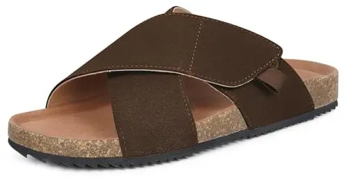 Produktbild: Dokela Pantoletten Damen Sandalen mit Kork Fußbett Hausschuhe aus Leder,Kaffee,EU37