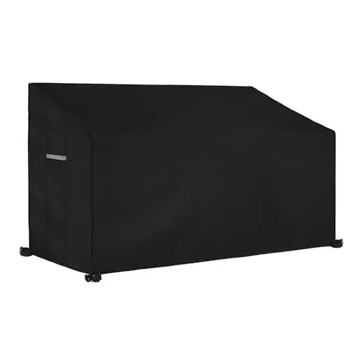 Produktbild: Dokon 4 Sitzer Gartenbank Abdeckung mit Belüftungsöffnungen, Wasserdicht Winddicht UV-Beständiges Schwerlast 600D Oxford Gewebe Schutzhülle für Gartenbank, Gartensofa (193x66x63/89cm) - Schwarz