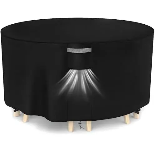 Produktbild: Dokon Abdeckung für Gartenmöbel Wasserdicht Winterfest 420D Oxford Gewebe Winddicht Anti-UV Abdeckplane Loungemöbel Möbelsets Sitzgruppe Gartentisch Schutzhülle Rund - Ø230x100cm