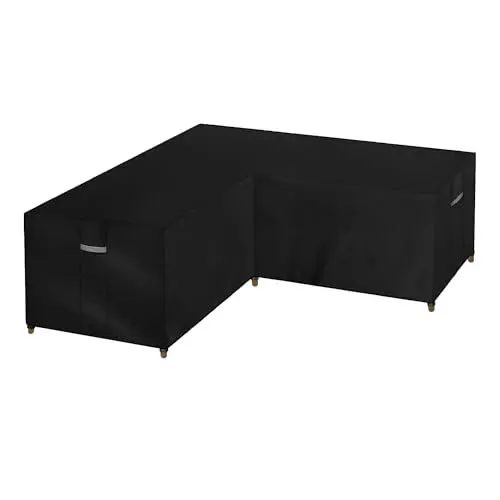 Produktbild: Dokon L-Form Gartenmöbel Abdeckung Wasserdicht Schwerlast 600D Oxford Gewebe Winterfest Winddicht UV Beständiges Schutzhülle für Loungemöbel L Form, Ecksofa mit Belüftungsöffnungen (250x250x110cm)