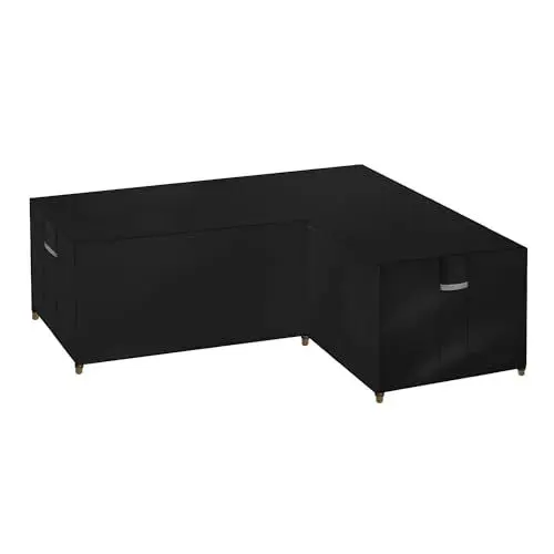 Produktbild: Dokon L-Form Gartenmöbel Abdeckung Wasserdicht Schwerlast 600D Oxford Gewebe Winterfest Winddicht UV Beständiges Schutzhülle für Loungemöbel L Form, Ecksofa mit Belüftungsöffnungen (260x210x80cm)