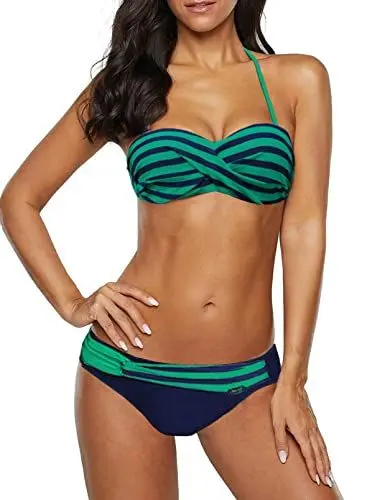 Produktbild: Dokotoo Bandeau Bikini Damen Push Up Zweiteiliger Badeanzug Bademode Bikini Set, 01-Grün, S