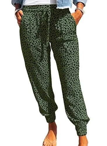 Produktbild: Dokotoo Damen Jogginghose Lang Freizeithose Sommerhose Elastisch Lose Pumphose Haremshose Leichte Lässige Stoffhose Strandhose, grün, M