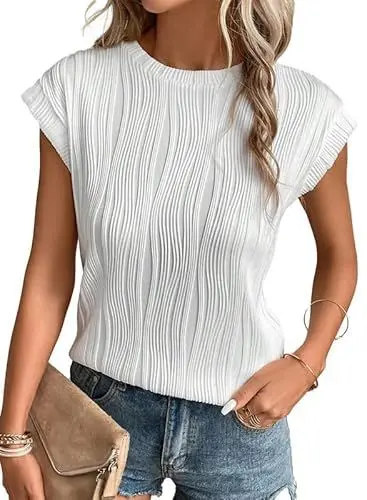 Produktbild: Dokotoo Damen T-Shirt Rundhals Flügelärmeln Oberteile Sommer Kurzarm Casual Blusen Shirts Tee Tops, weiß, S