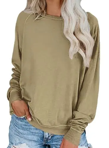 Produktbild: Dokotoo Sweatshirt Damen Basic Rundhals Langarmshirt Herbst Winter Pullover Braun Casual Lose Oberteile Shirts Tops Small