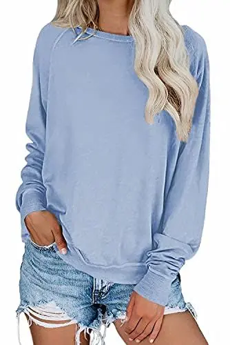 Produktbild: Dokotoo Sweatshirt Damen Basic Rundhals Langarmshirt Herbst Winter Pullover Himmelblau Casual Lose Oberteile Shirts Tops X-Large