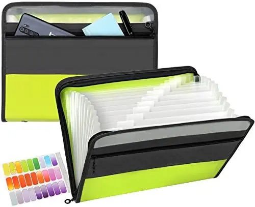 Produktbild: Dokumentenmappe 13 Fächern, TRANBO Fächermappe Datei Organizer mit Reißverschluss, Erweiterbar Ordnungsmappe Mappe/Ordner Organizer A4/Document organizer/Ordner für Büros und Schulen (Grün)