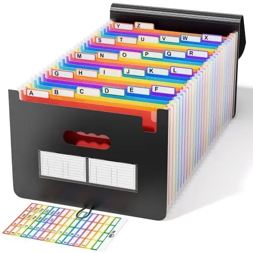 Produktbild: ABC life Dokumentenmappe A4 26 Fächer, Fächermappe Sortiermappe Bunte Datei Organizer Ordner, Schreibtisch Organizer Aktentasche Mappe, Dokumententasche Aktenmappe Ordnungsmappe mit Bunten Labeln