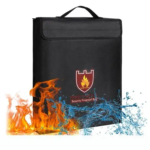 Produktbild: Dokumententasche A4,Feuerfest Tasche 11× 2.56 × 15 Zoll Wasserdicht Beständig Geld tresor Tasche Feuerfeste Dokumentenbox Silikon Beschichtetes Fiberglas,Reißverschluss,maximale Lagerung